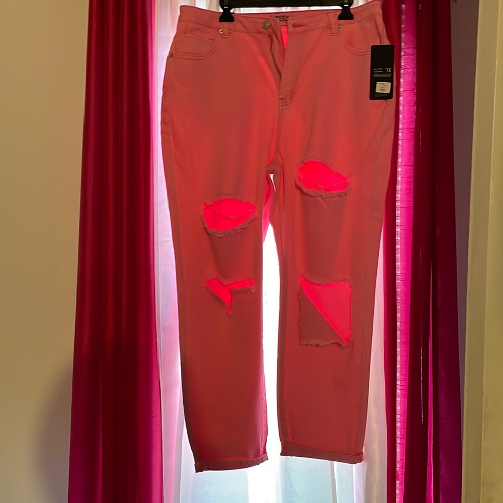 SOLD - American Bazi Pink Destroyed Mom Jeans